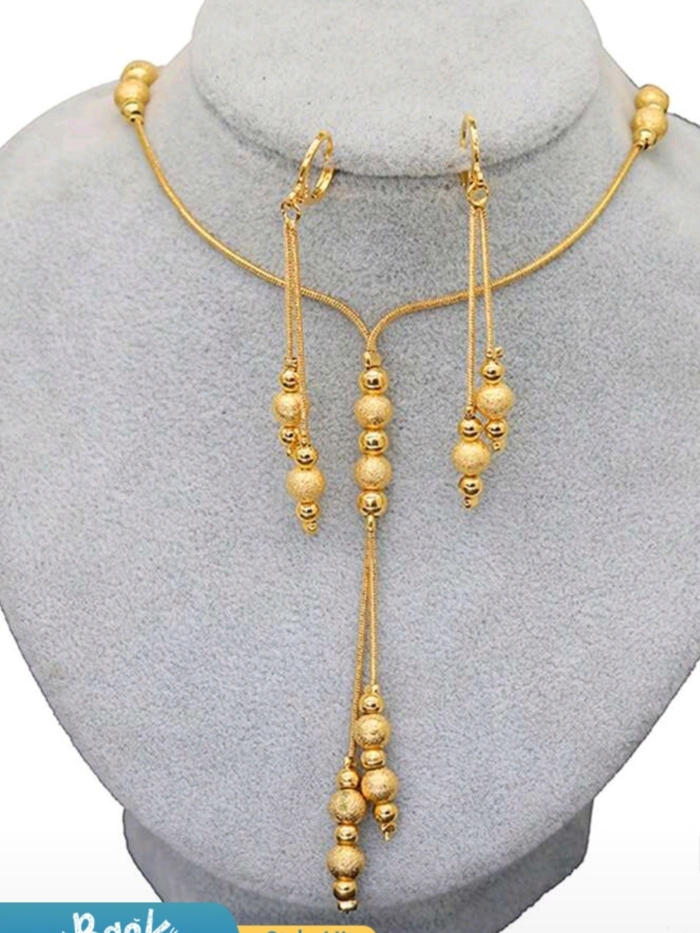 Gold Bead Drop Necklace & Earring Set - Women Jewelry